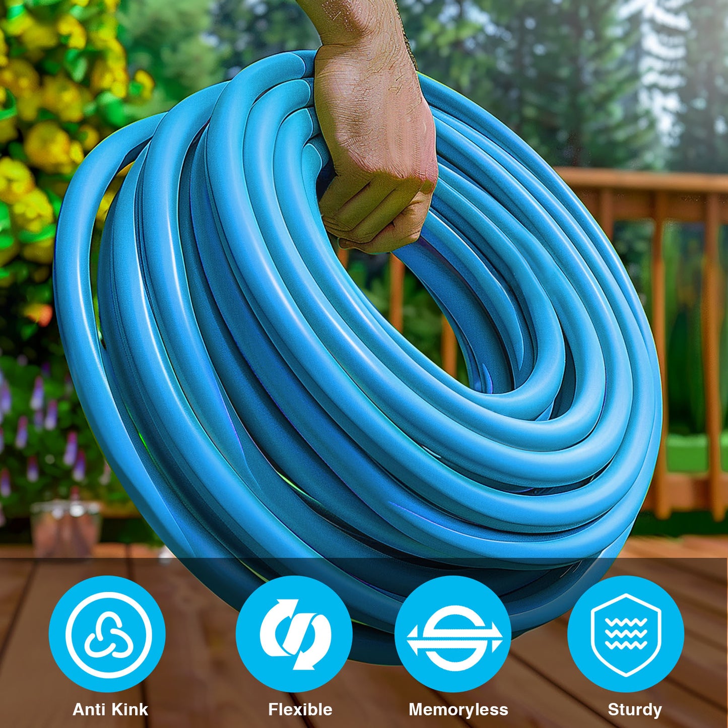 Ganewry Garden Hose 5/8 in x 50 ft, Hybrid Polymer Water Hose with 10 Function Nozzle
