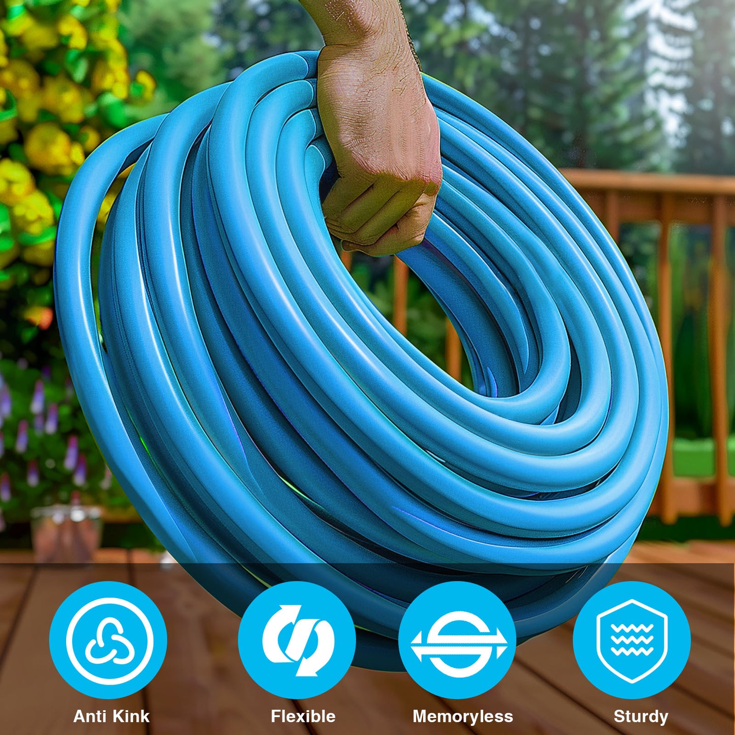 Ganewry Garden Hose 5/8 in x 50 ft, Hybrid Polymer Water Hose with 10 Function Nozzle