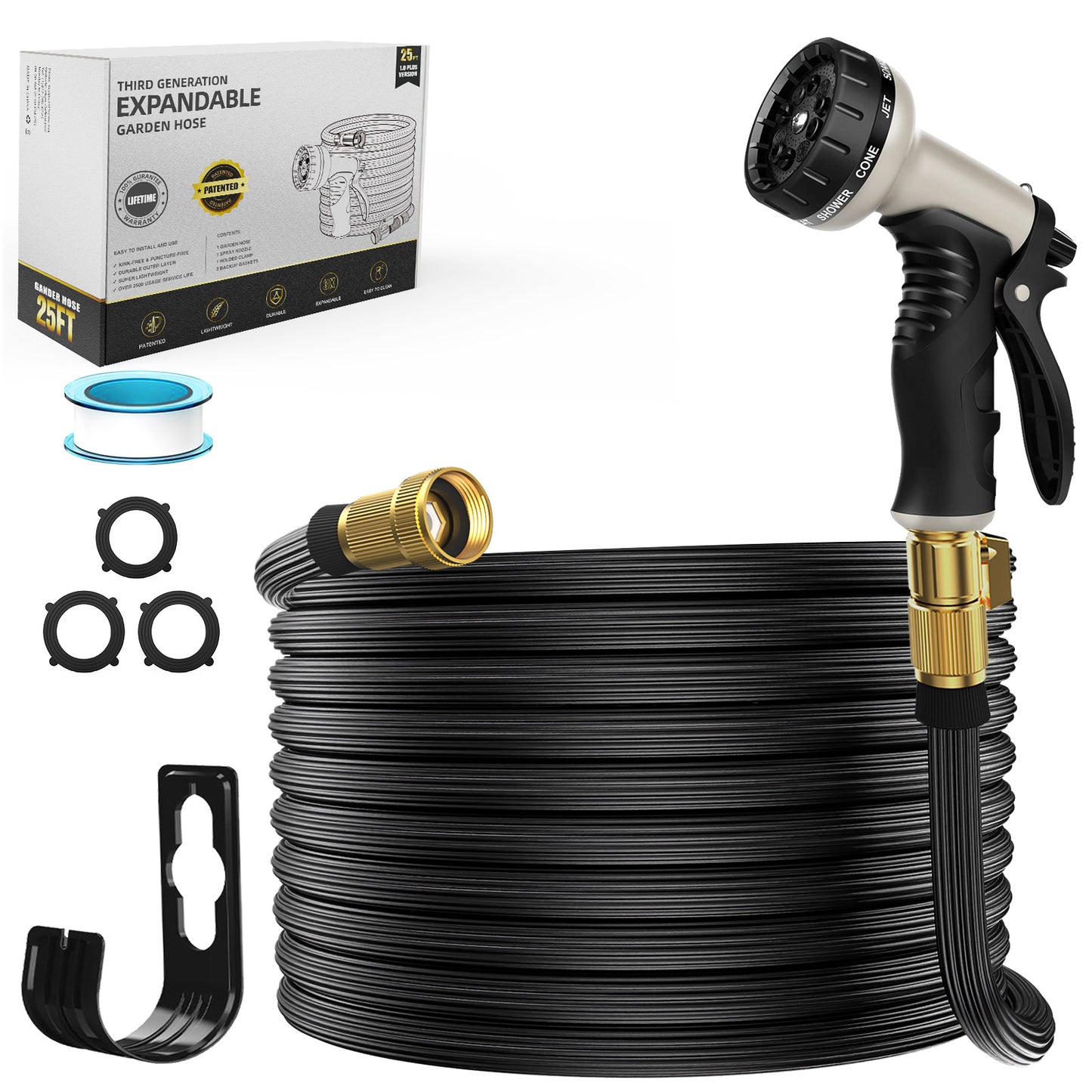 Ganewry Garden Hose 100ft, Expandable Garden Hose Leak-Proof with 40 Layers of Innovative Nano Rubber