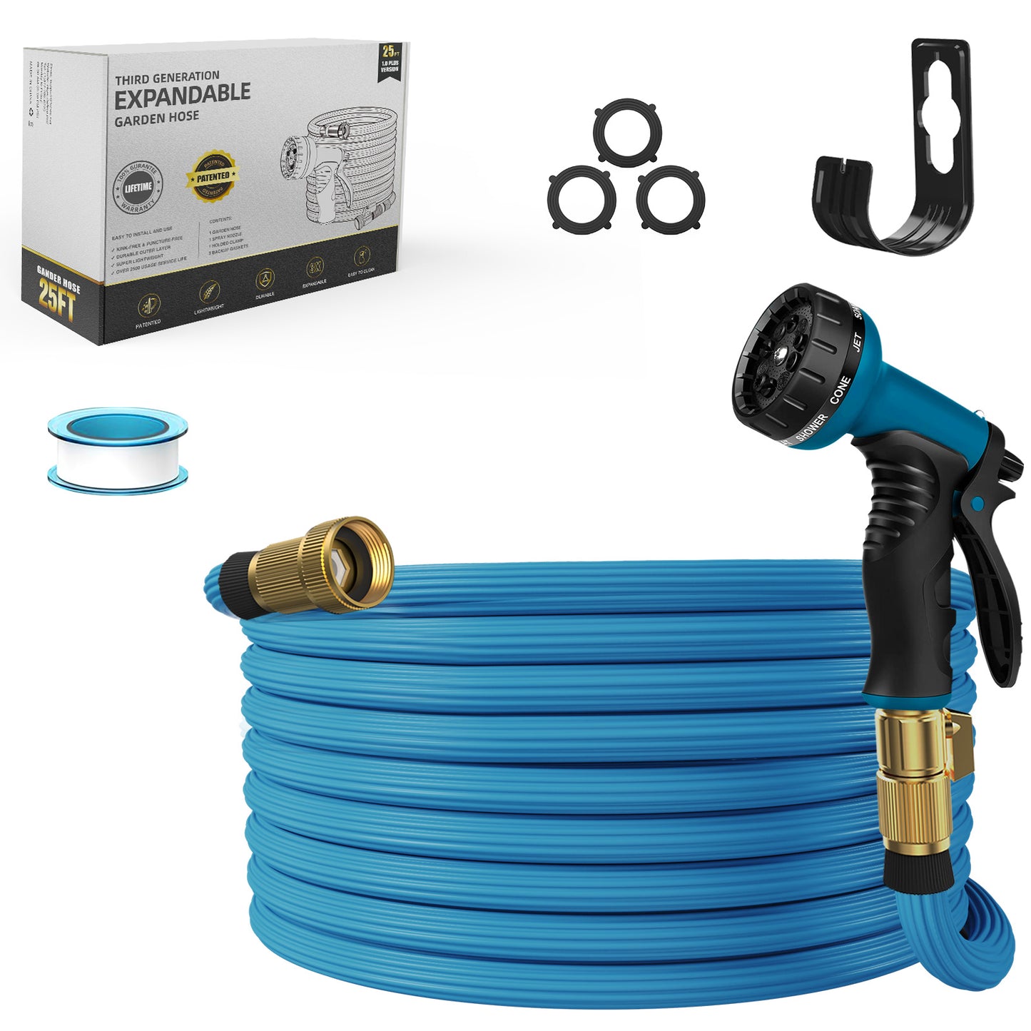 Ganewry Garden Hose 100ft, Expandable Garden Hose Leak-Proof with 40 Layers of Innovative Nano Rubber