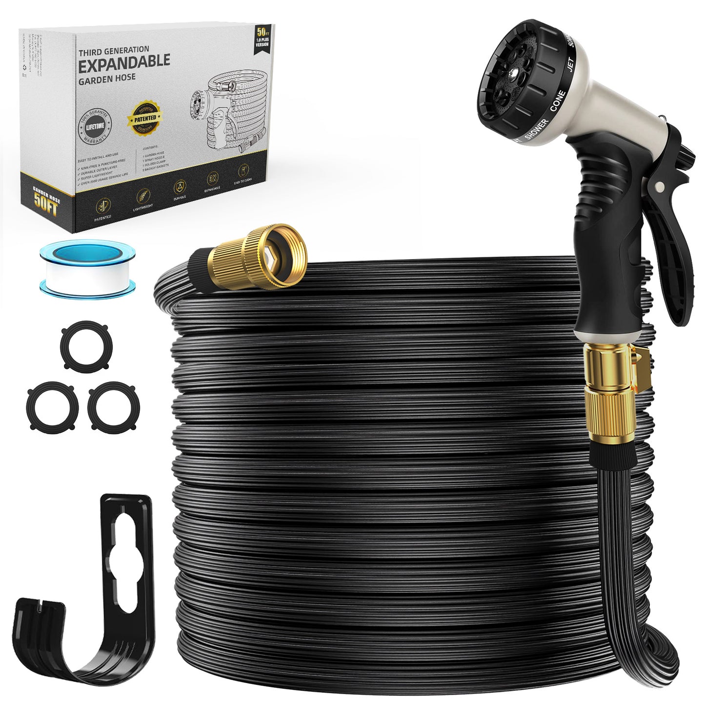 Ganewry Garden Hose 100ft, Expandable Garden Hose Leak-Proof with 40 Layers of Innovative Nano Rubber