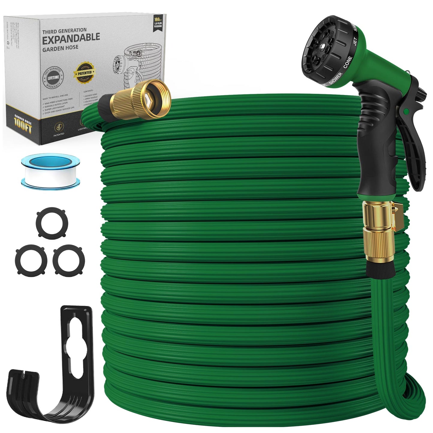 Ganewry Garden Hose 100ft, Expandable Garden Hose Leak-Proof with 40 Layers of Innovative Nano Rubber