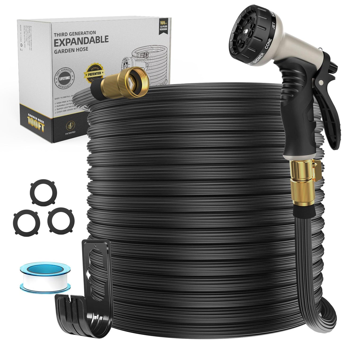 Ganewry Garden Hose 100ft, Expandable Garden Hose Leak-Proof with 40 Layers of Innovative Nano Rubber