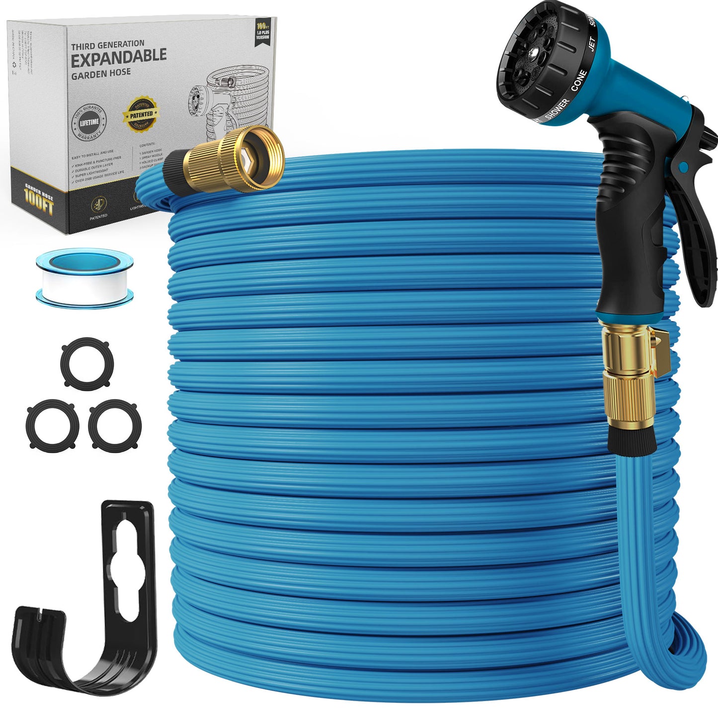 Ganewry Garden Hose 100ft, Expandable Garden Hose Leak-Proof with 40 Layers of Innovative Nano Rubber