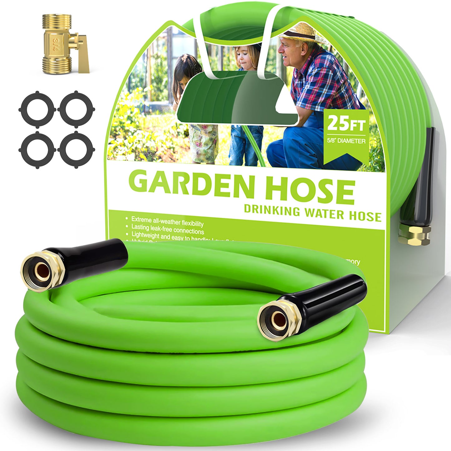 Ganewry Garden Hose 5/8 in x 50 ft, Hybrid Polymer Water Hose with 10 Function Nozzle