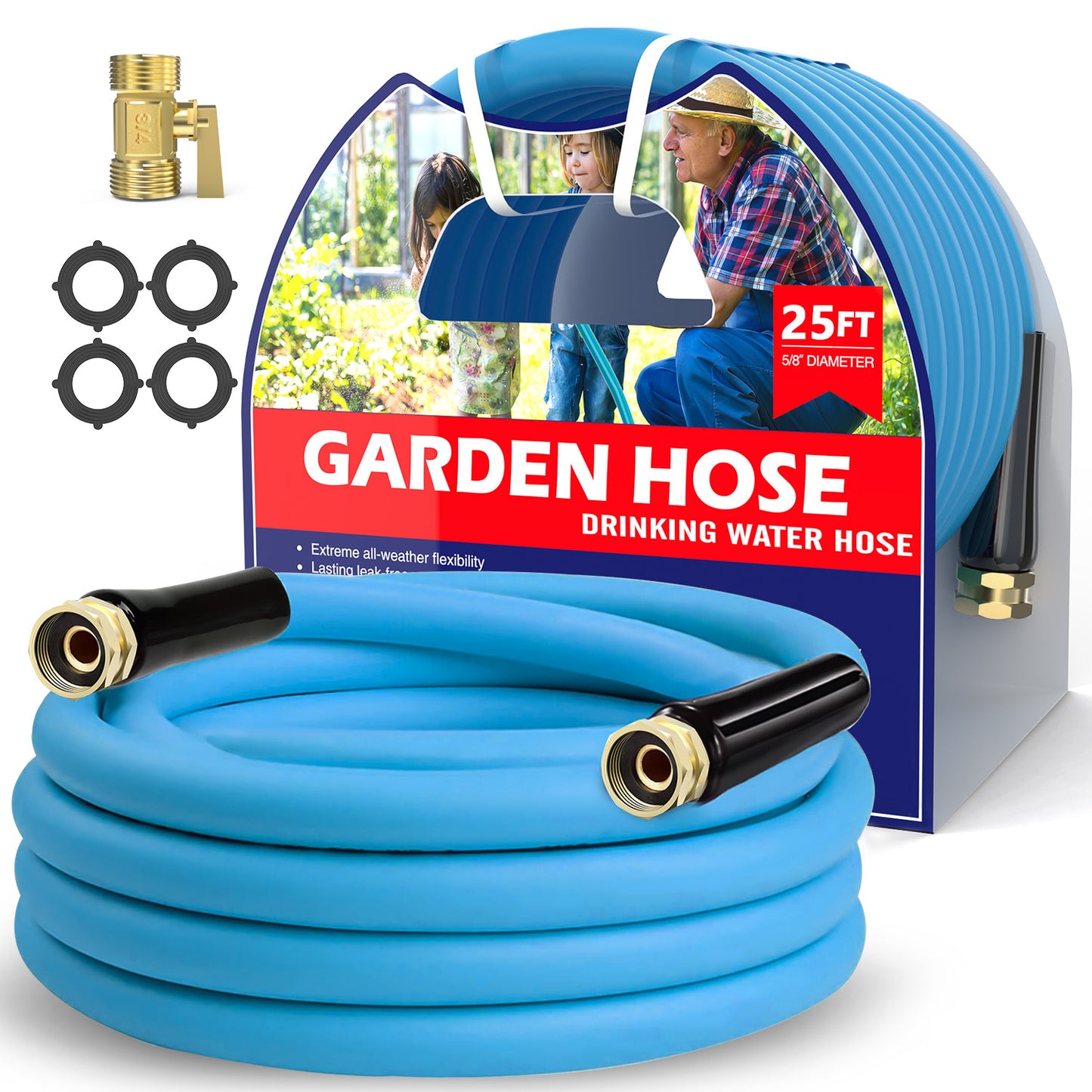 Ganewry Garden Hose 5/8 in x 50 ft, Hybrid Polymer Water Hose with 10 Function Nozzle