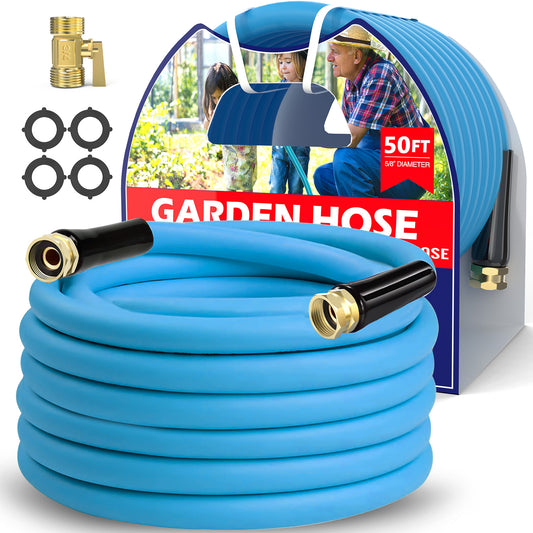 Ganewry Garden Hose 5/8 in x 50 ft, Hybrid Polymer Water Hose with 10 Function Nozzle
