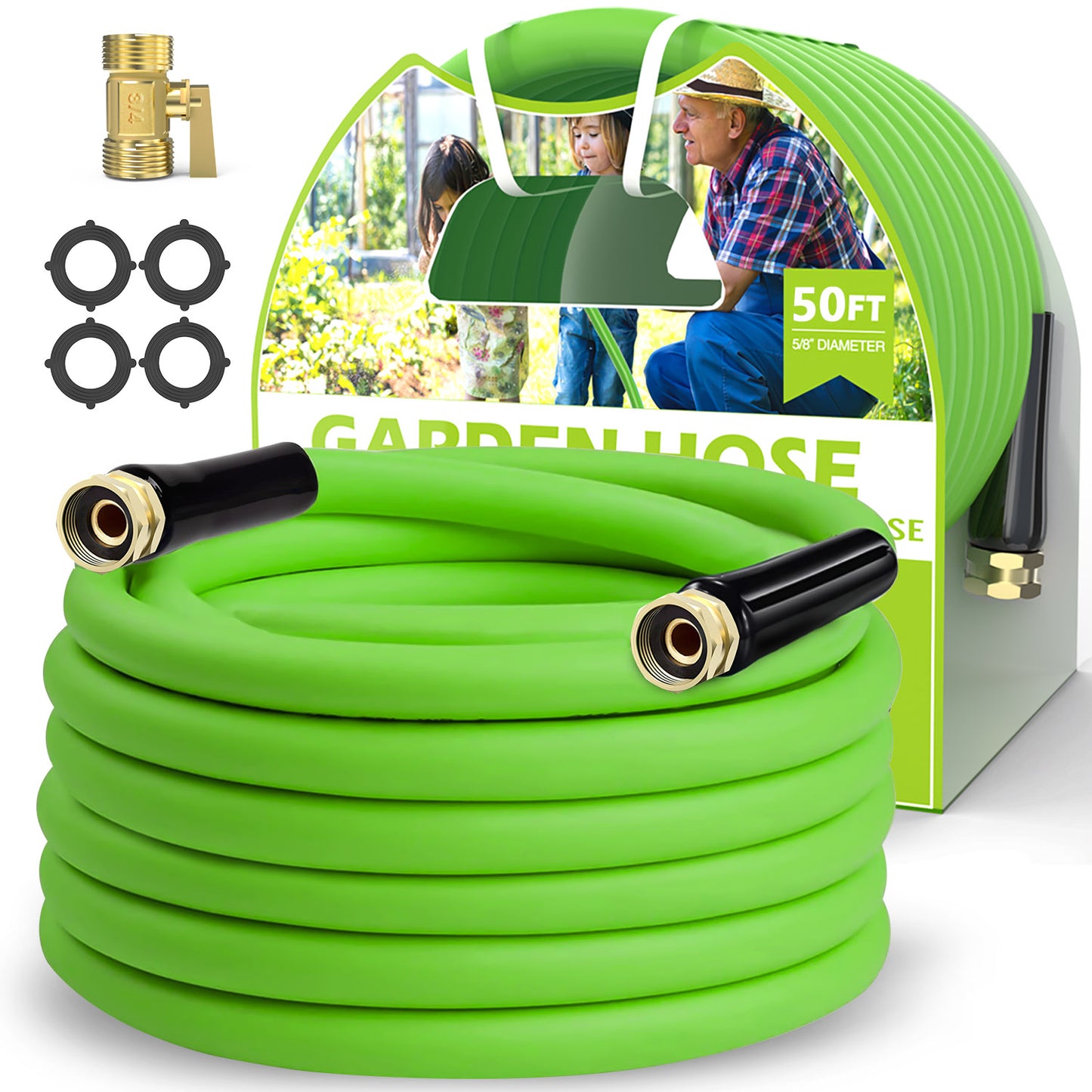 Ganewry Garden Hose 5/8 in x 50 ft, Hybrid Polymer Water Hose with 10 Function Nozzle